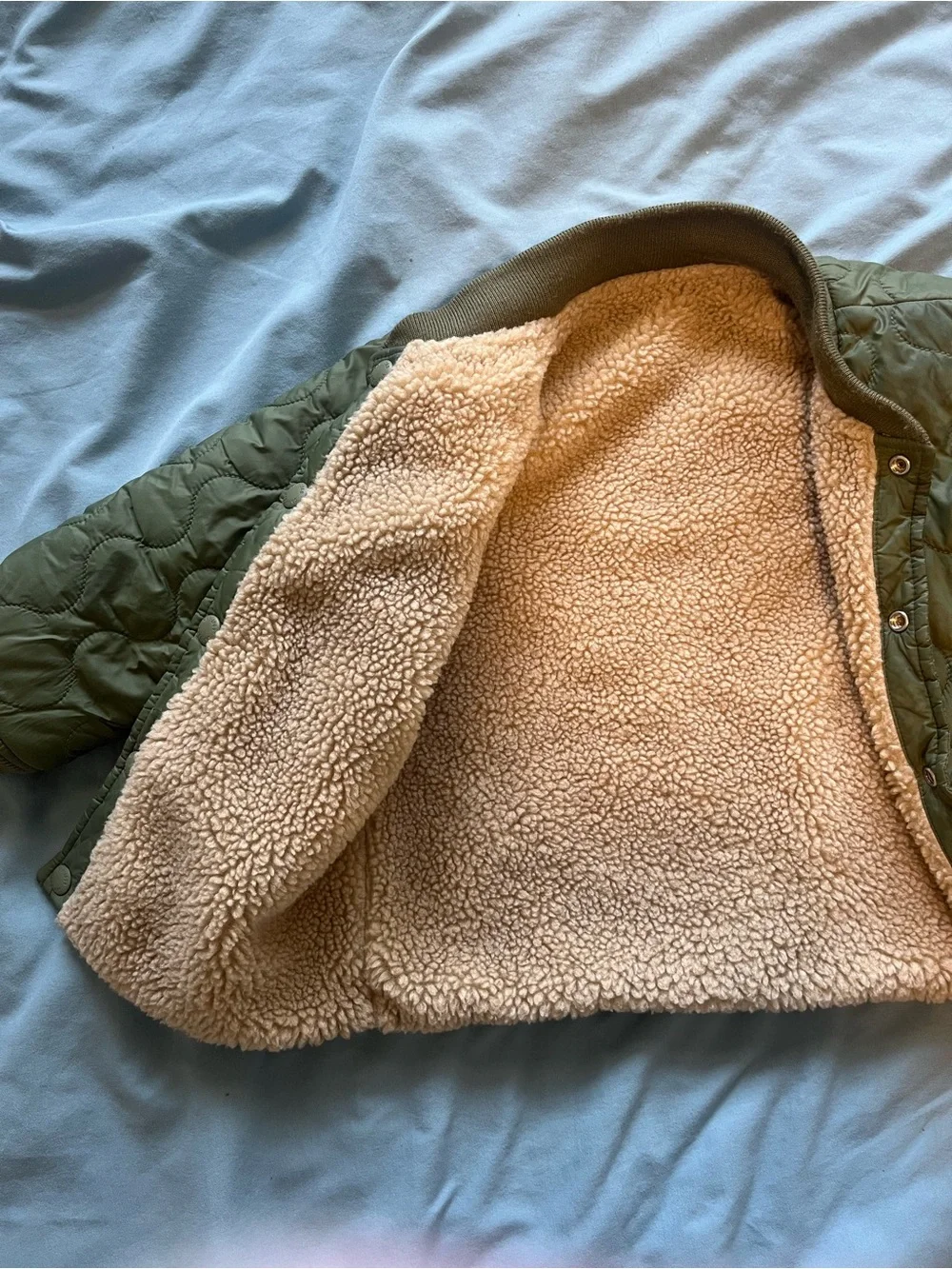 Gap 3T Olive Green Quilted Jacket with Sherpa Lining
